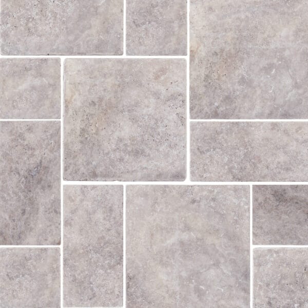 Mozaika rzymska trawertyn Silver Ash bębnowany komplet 0,742 m² grubość 3 cm