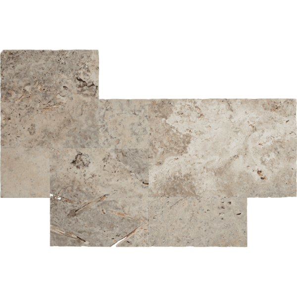 Mozaika rzymska trawertyn Silver Ash bębnowany komplet 0,742 m² grubość 12 mm